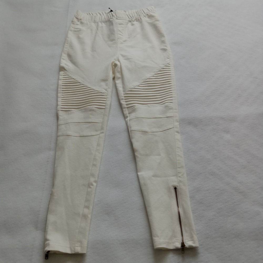Shinestar White Moto Stretch Ankle Zip Pants Juniors S SP4786